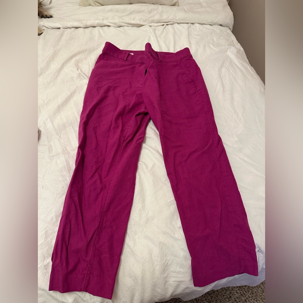 LOFT Petite 6P Riviera Linen Blend Slim Pants in Magenta - Picture 2 of 6